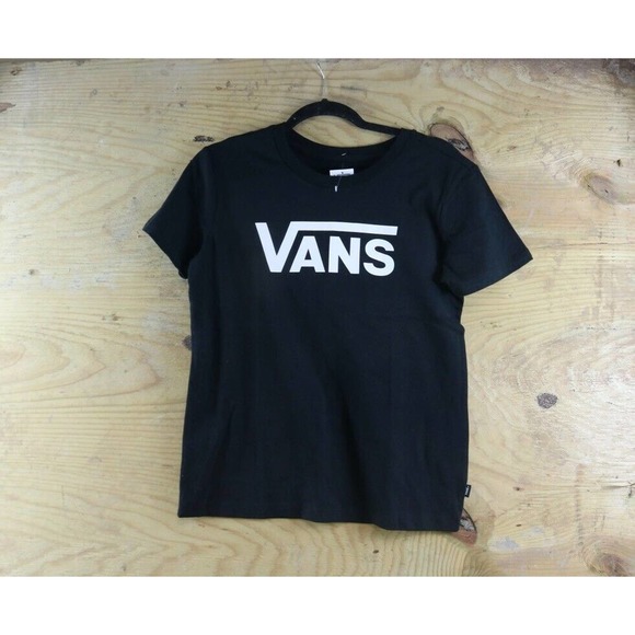 Vans Tee Shirt Womens Medium Logo Black White Crewneck Short Sleeve Cotton Blend - Picture 1 of 3
